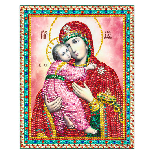 5D Special Shape Painting Kits for Adults Religion Virgin and Son for Rhinestone Embroidery for Cross Stitch Crystal Dia