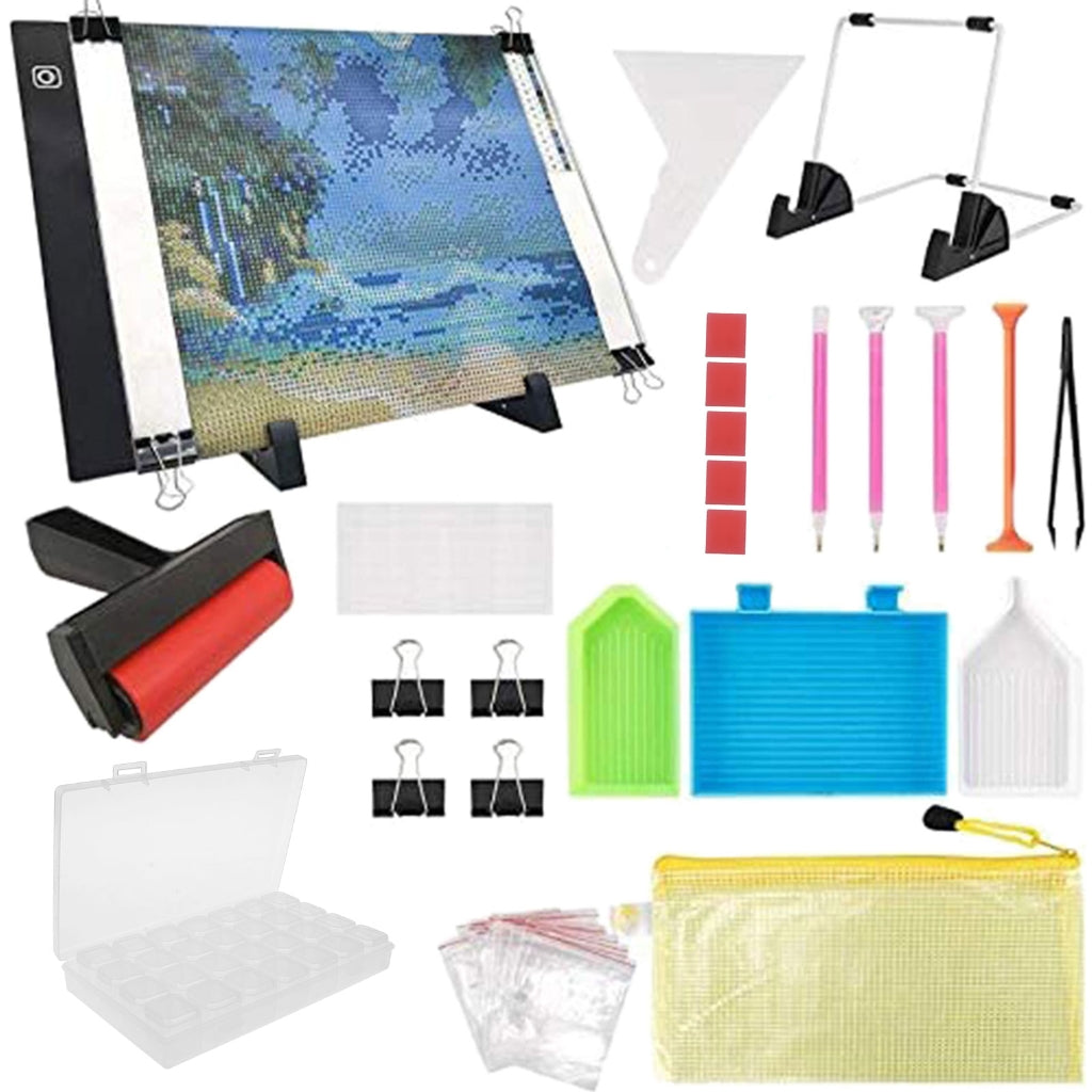 133Pcs Diamond Painting A4 LED Light Pad Kit DIY Light Board with 5D Diamond for Cross Stitch Art Drawing Tools with Detachable Stand and Roller