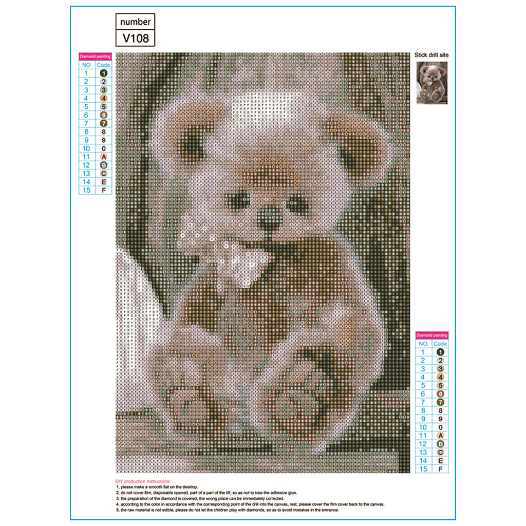 5D Diamond Art Painting Kit Little Bear Pattern for Rhinestone Embroidery Pictures DIY for Rhinestone Pasted for Cross S
