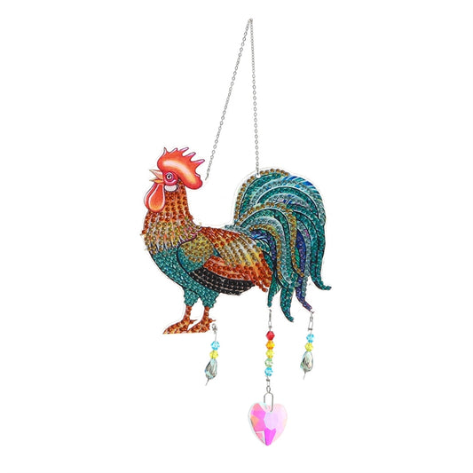 5D Rooster Wind Chime Diamond Art Painting for Creative Outdoor Garden Decoratio