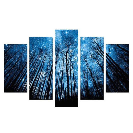 5D Painting by Number Kit, 5 Sets of Splicing Painting Dark Night Forest