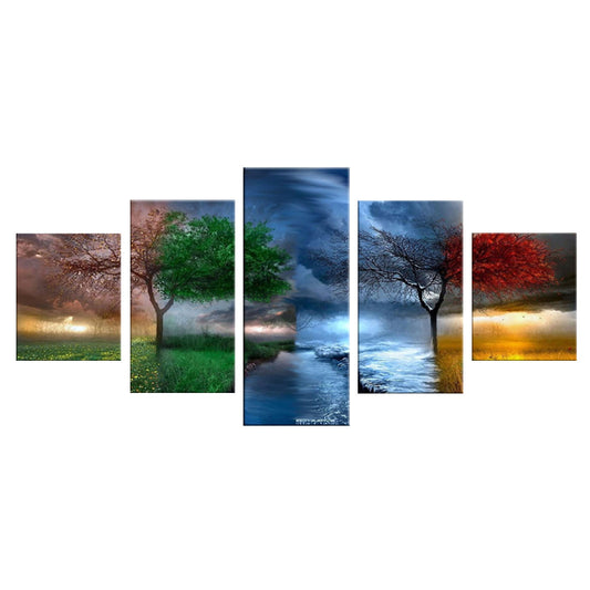 5D Painting by Number Kit, 5 Sets of Splicing Painting Four Season Tree