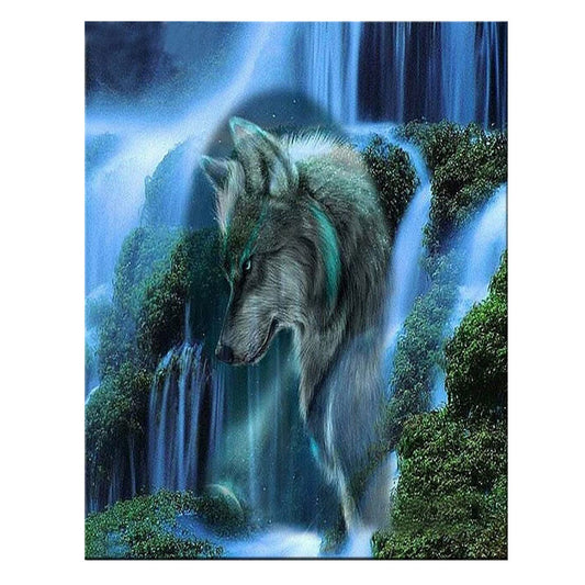 Waterfall Wolf 5D DIY Diamond Painting Kits for Adults Full Drill Crystal for Rhinestone Embroidery for Cross Stitch Arts Craft Canvas Wall Decor