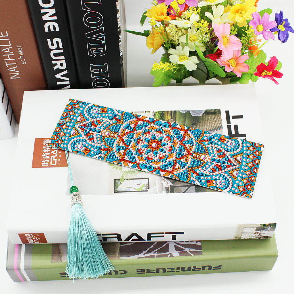 2 PCS Blue flower Diamond Painting Bookmarks-Diamond Painting for Adults 5D DIY Bookmarks with Tassel Arts Crafts Set for Rhinestone Gifts