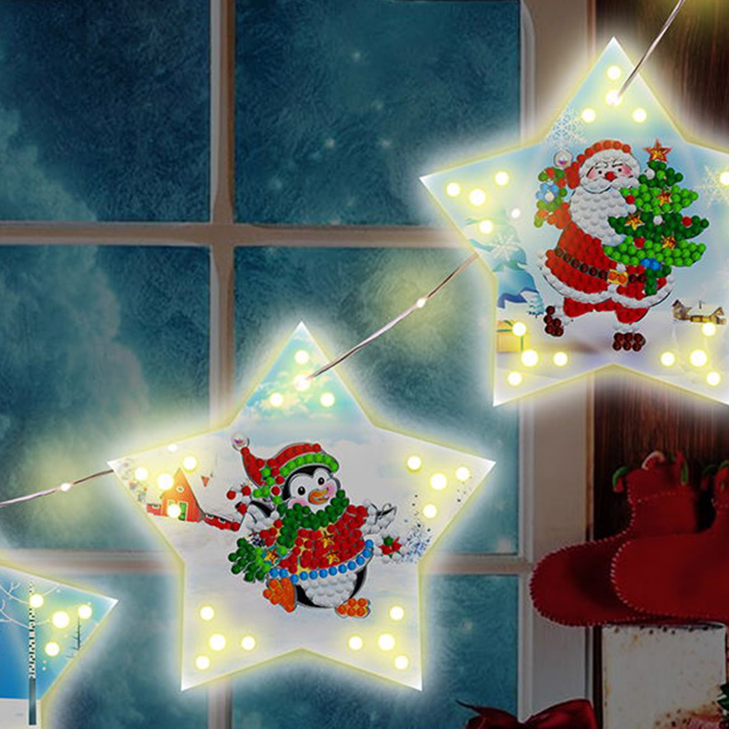 3pcs 5D DIY Diamond Art Painting Lamp with LED Lights Christmas Santa Claus Crystal Embroidery Kit Arts Crafts for Home