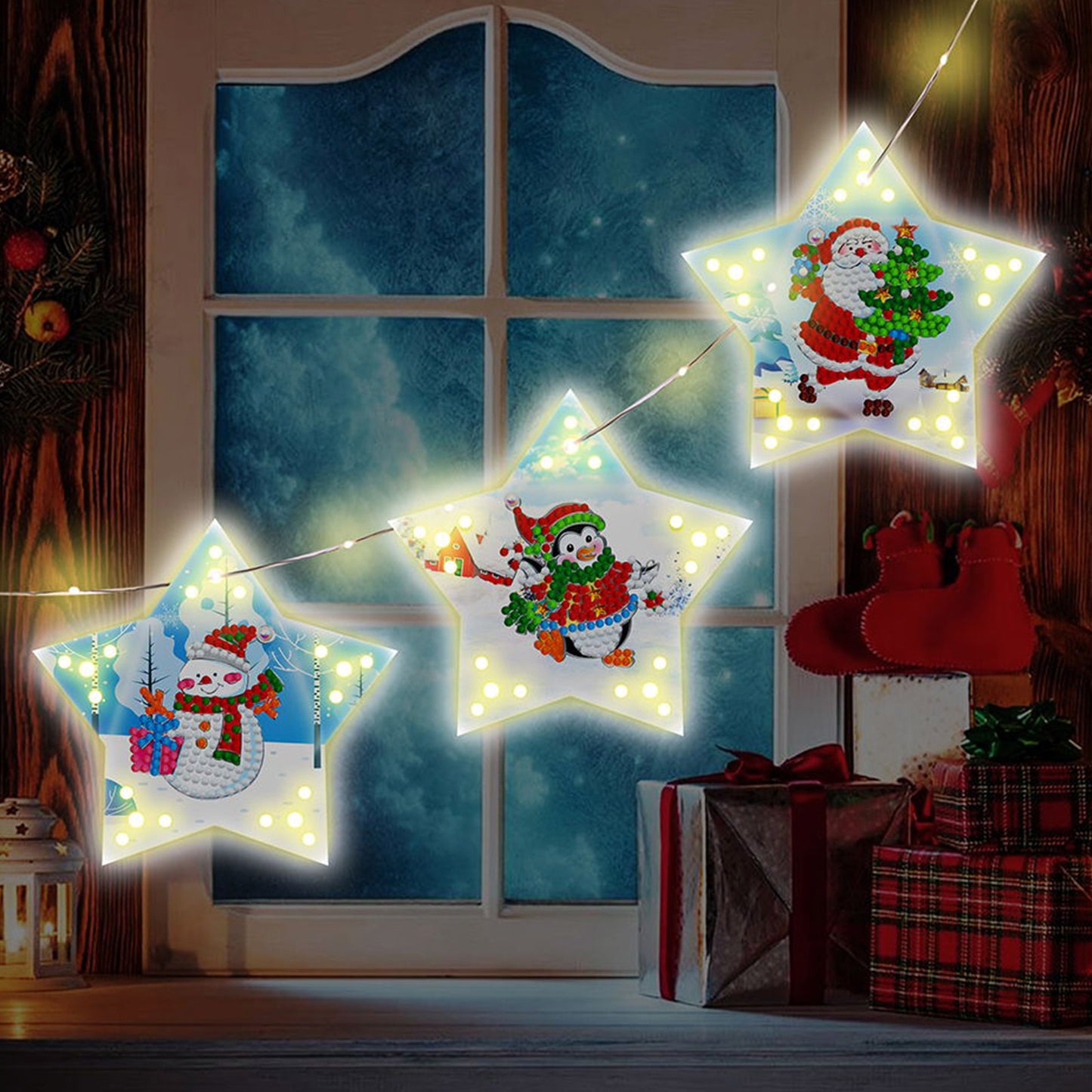 3pcs 5D DIY Diamond Art Painting Lamp with LED Lights Christmas Santa Claus Crystal Embroidery Kit Arts Crafts for Home