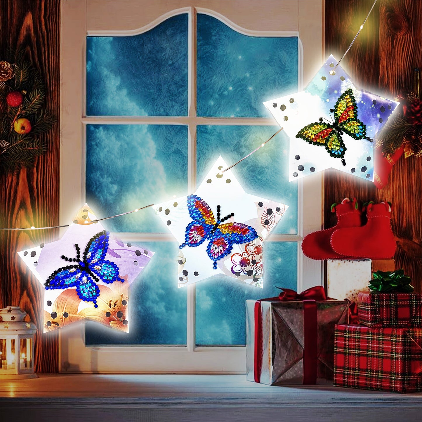 5D DIY Diamond Art Painting Hanging Light LED Fairy String Lamp Kit Craft Decor