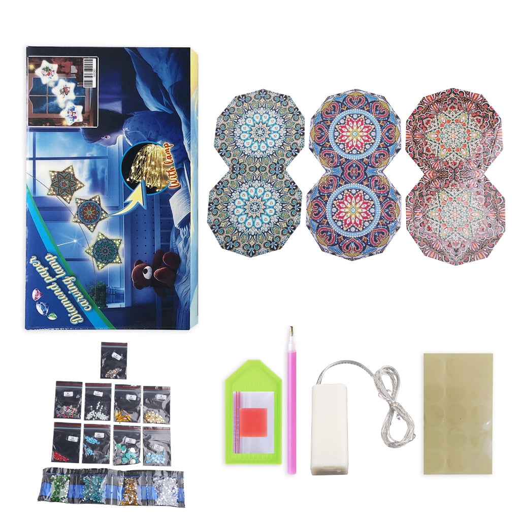 3pcs 5D DIY Diamond Art Painting Lamp with LED Lights Crystal Drawing Kit Night Light Arts Crafts for Home Decoration