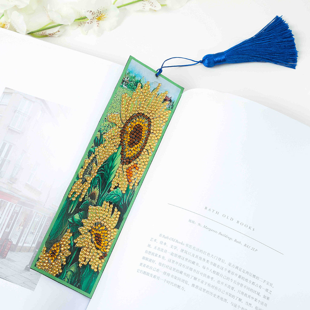 Sunflower Book Page Mark Rhinestones Bookmark Art Painting Bookmark for Reading