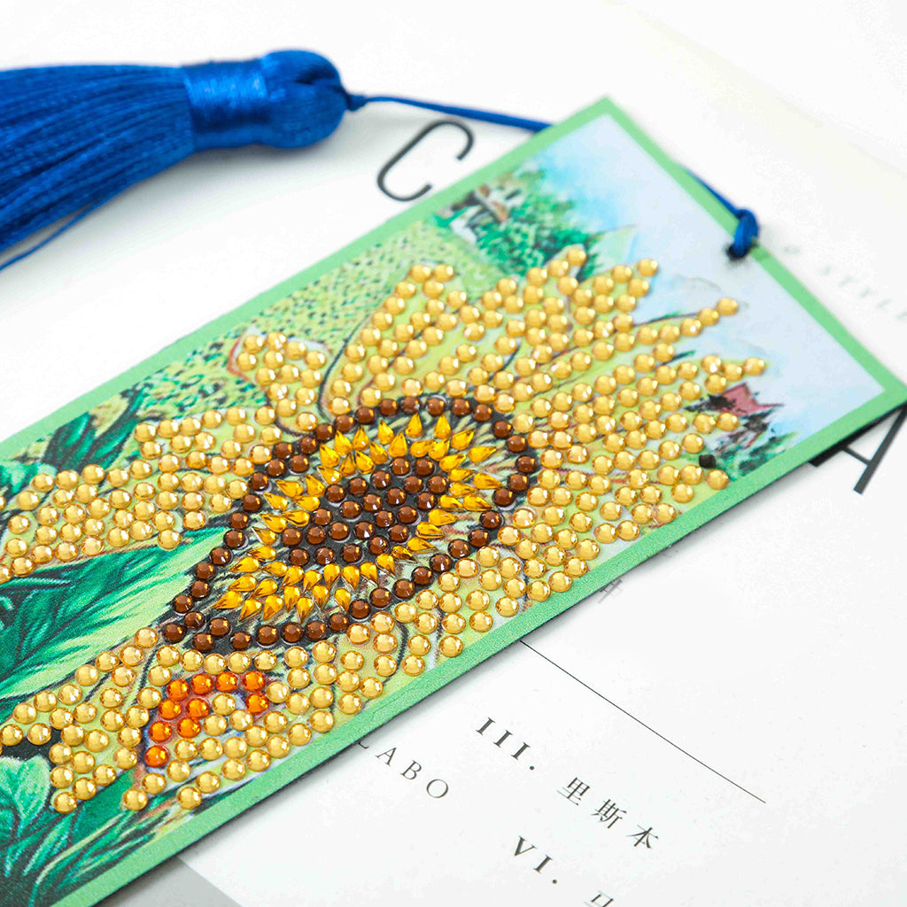 Sunflower Book Page Mark Rhinestones Bookmark Art Painting Bookmark for Reading