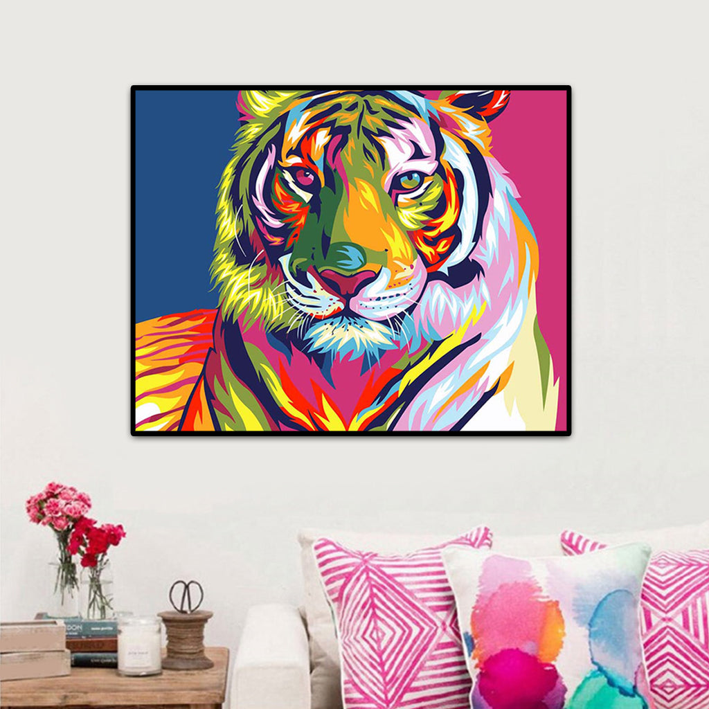 5d Diamond Painting Number Kits, Painting for Cross Stitch Full Drill Crystal for Rhinestone Embroidery Pictures Arts Craft For Home Wall Decor Gift-10x12in,Colorful Tiger