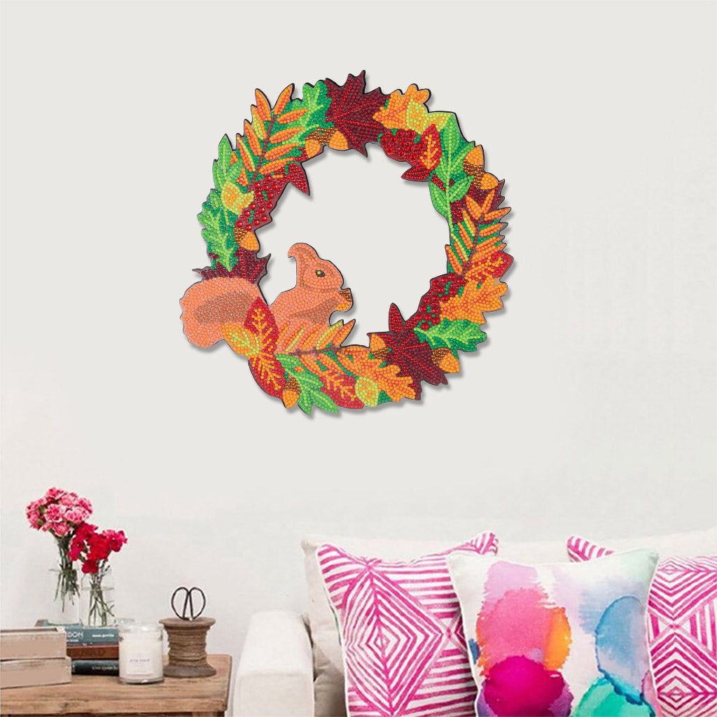 Squirrel Maple Leaf Wreath 5D Special Diamond Painting Embroidery for Cross Stit