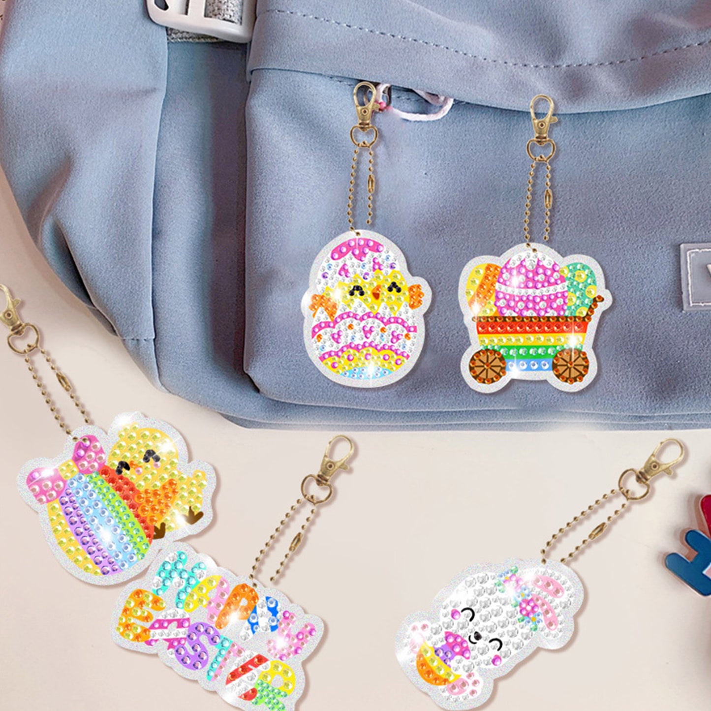 15pcs DIY 5D Diamond Stickers Kit for Kids Adult Beginners Painting Keychain Art